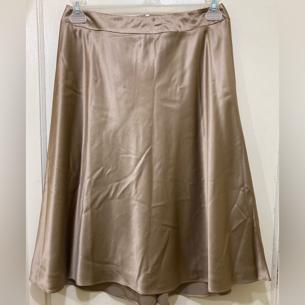 Talbots‎ Skirt Petites Women's Size 8P Pure Silk Beige Back Zip Lined Flowing